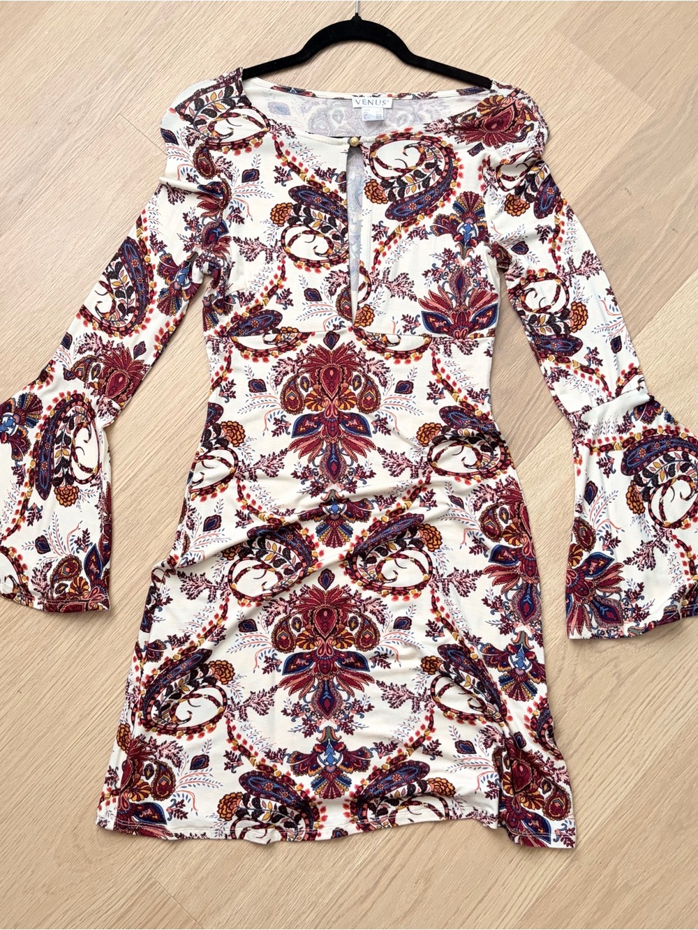 VENUS woman’s paisley floral midi dress size XS bell sleeves boho fall flowy